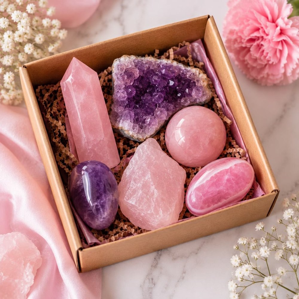 Personalised crystal box with rose quartz and amethyst